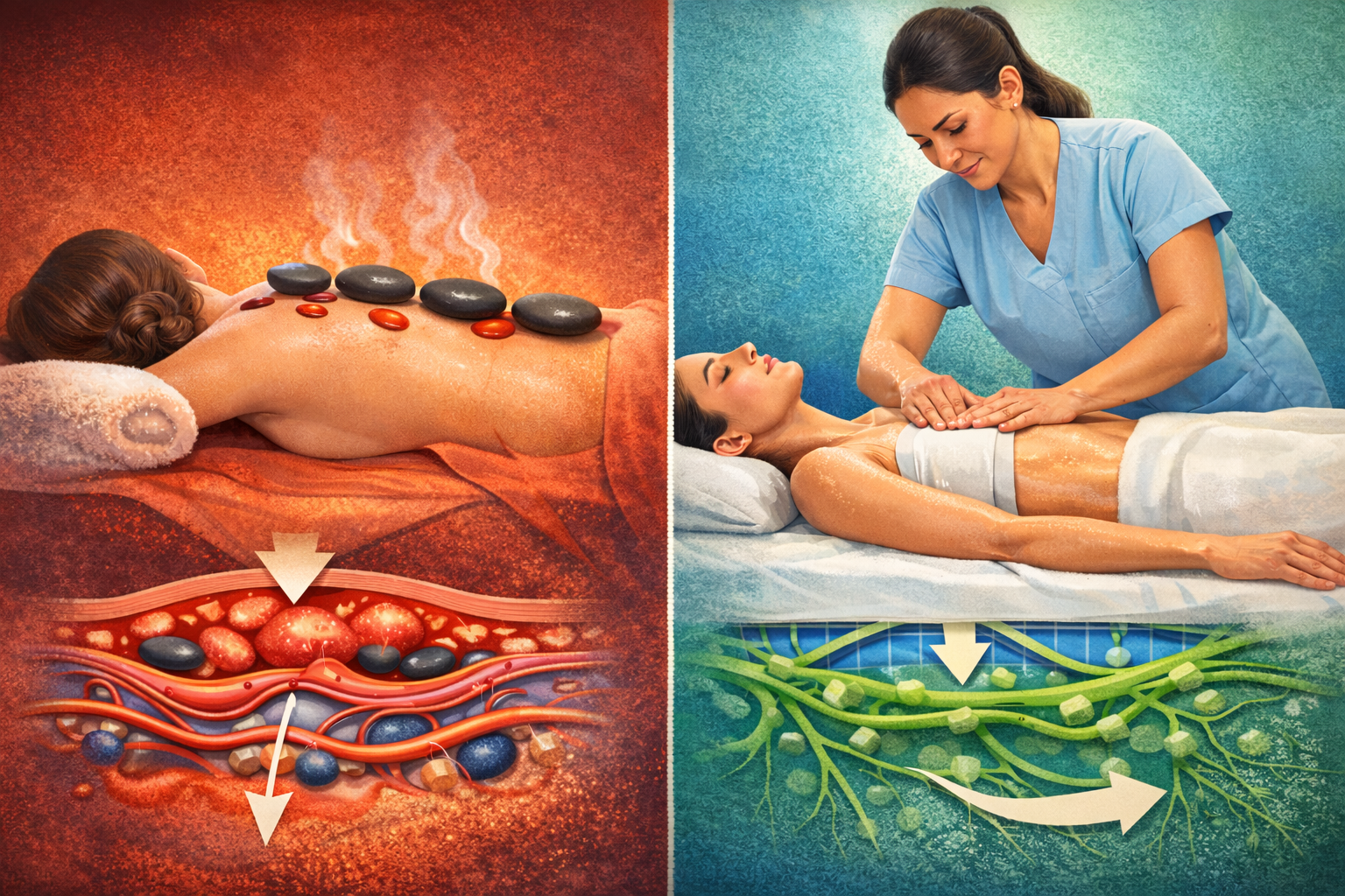 Hot Stones And Surgery Recovery Heated stones placed on the back during a massage session in Houston