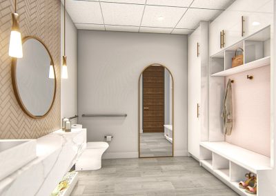 Clean modern bathroom inside our Houston massage and recovery clinic