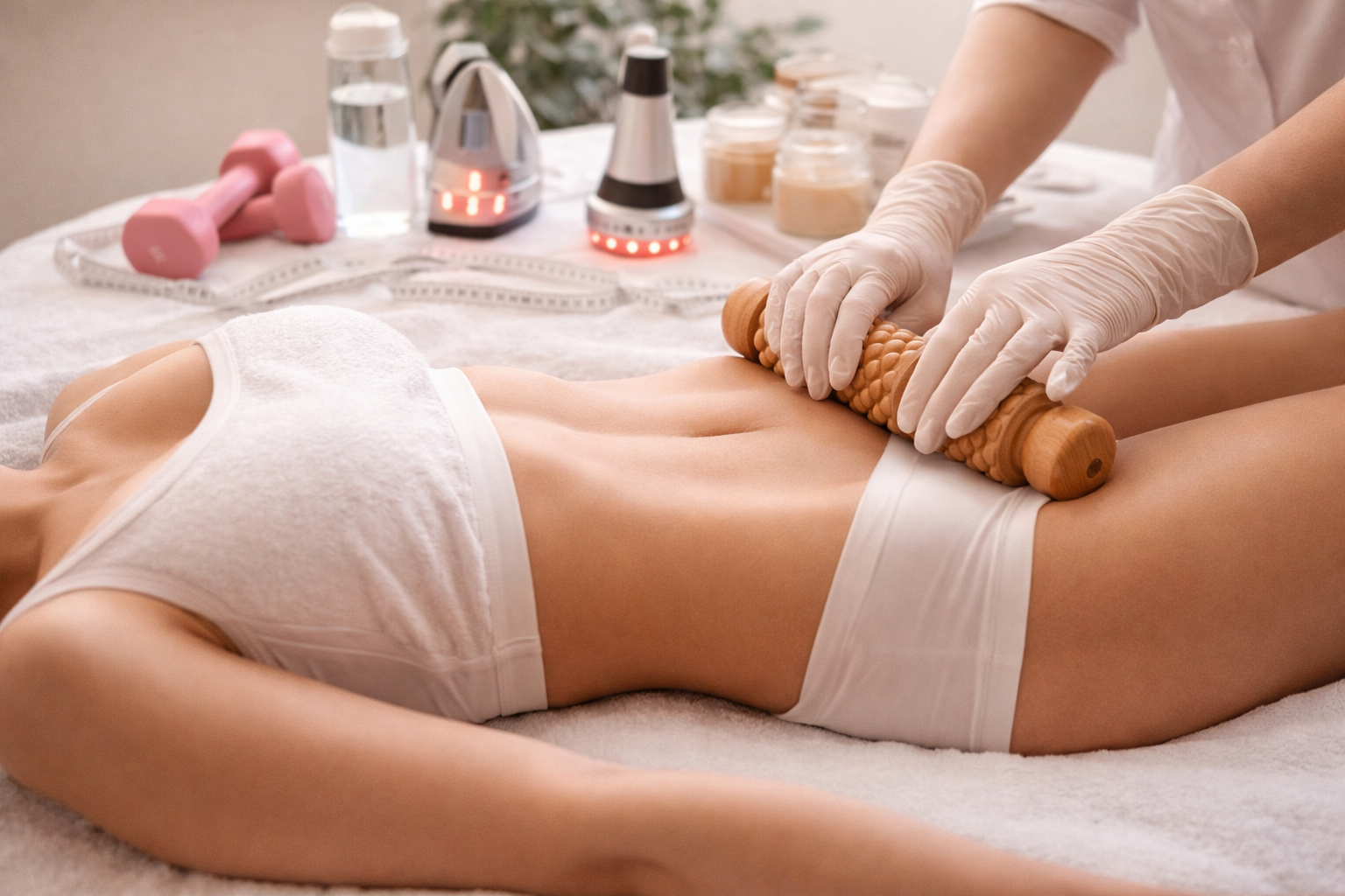 Woman pairing slimming massage sessions with a regular fitness routine